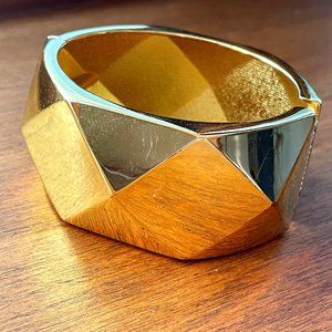 Gold bangle bracelet, geometric statement jewelry